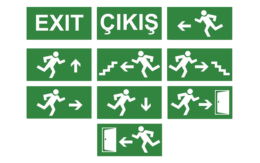Bina içi yönlendirme levhası, exit, çıkış, işgüvenliği etiketleri baskı jpg