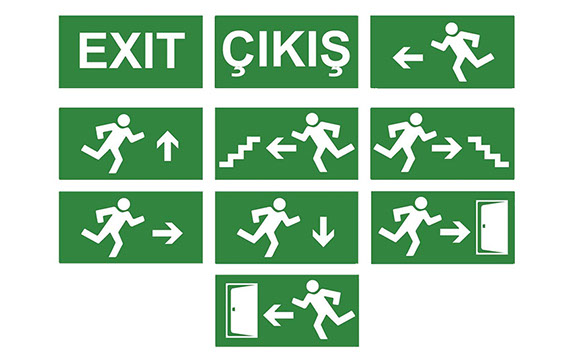 Bina içi yönlendirme levhası, exit, çıkış, işgüvenliği etiketleri baskı jpg